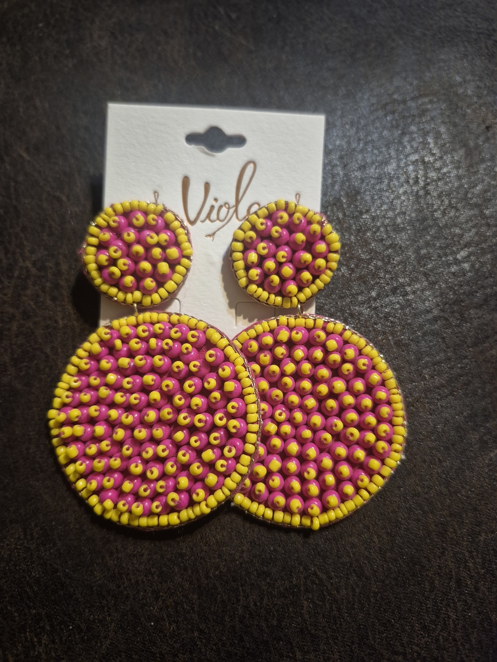 Viola Pink & Yellow Beaded Double Drop Earrings